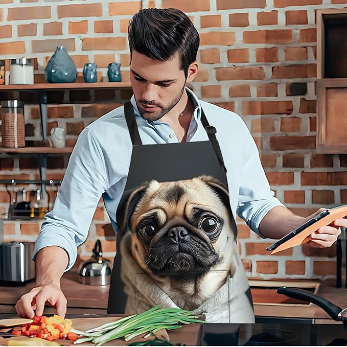 Funny Cat Apron with 2 Pockets Waterproof for Men Women Kitchen Garden Decor