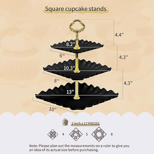 NWK 5 Piece Cake Stand Set with 2 x Large 3-Tier Cupcake Stands, 3 x Appetizer Trays, for Wedding Birthday Baby Shower Tea Party Decorations (Black)