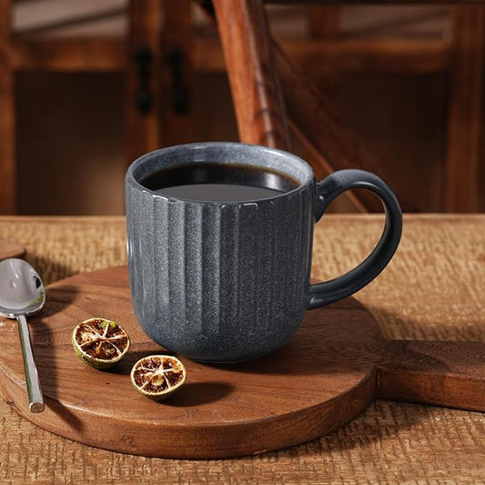 famiware Coffee Mugs Set of 4, Starlight 11 oz Mug Cup Set with Handle for Coffee, Tea, Cocoa, Milk - Ceramic Stoneware Mug Set, Matte Black Grey