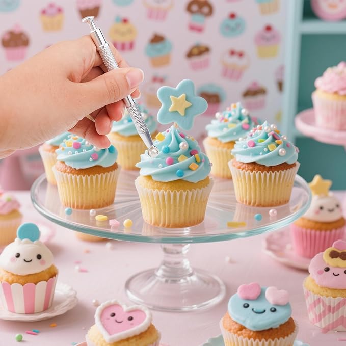 4pcs Cake Decorating Tools Set, Stainless Steel Sprinkle Pen Pearl Grabber & Tweezers with Shovel Head Professional Sprinkles Spoon Dragee Tools for Baking Cookies Cupcake Decoration