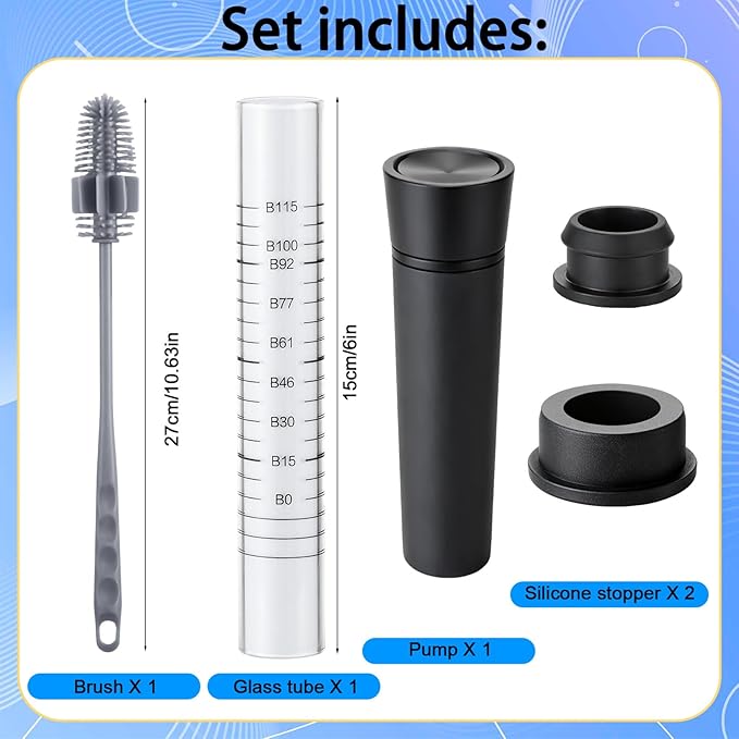 Yungyan Sourdough Aliquot Jar Kit Fermentation Tracker Sourdough Starter Tube Baking Supplies with Graduated Glass Tube Silicone Stopper Pump Cleaning Brush for Bread Proof Baking(Black)