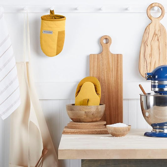 KitchenAid Beacon Two-Tone Non-Slip Mini Oven Mitt Set, Majestic Yellow, 5.5"x8", 2 Piece