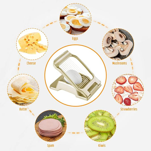 Egg Slicer for Hard Boiled Eggs, Stainless Steel Wire, Heavy Duty Aluminium Egg Cutter Dishwasher Safe for Egg Strawberry Soft Fruit, Gold