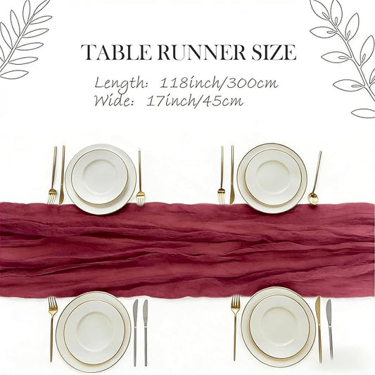 3 Pack Burgundy Cheesecloth Table Runner -17×120 Inch Gauze 10 FT Long Cheese Cloth Table Runners for Bridal Wedding Party Baby Shower Holiday Birthday Home Easter Decor (Burgundy, 3PC)