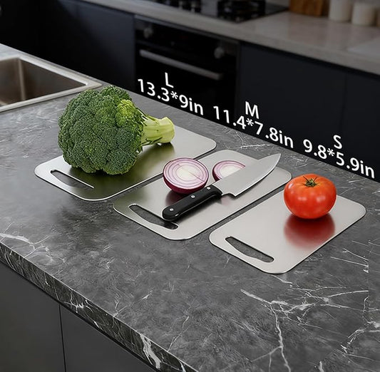 URMONA 3 PCS 304 Stainless Steel Cutting Board For Kitchen, Non-Staining&Odor-Free, Burr-Free Edges, Dishwasher Safe, Non Toxic Cutting Board(S+M+L)