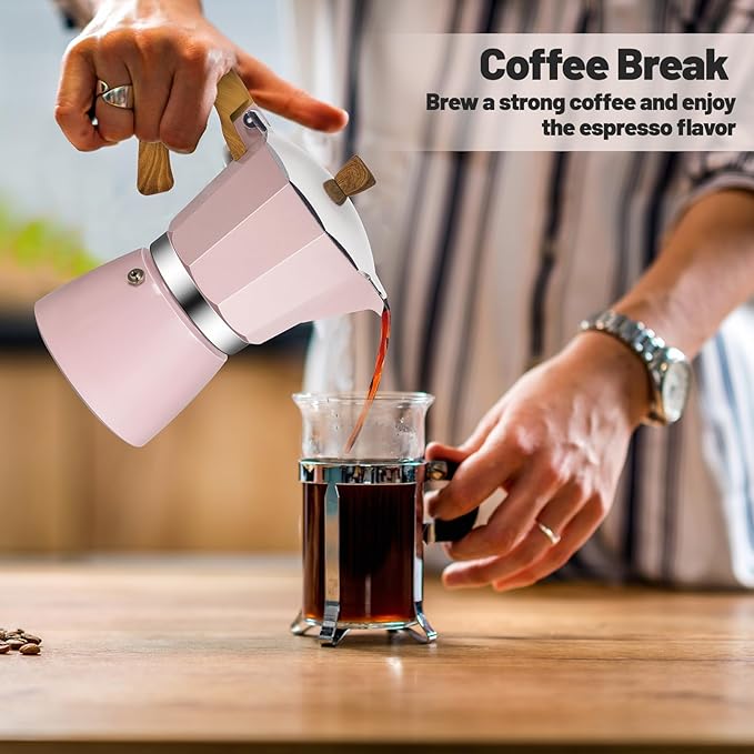 Vaolvpant 3 Cup Aluminum Moka Pot Classic Stovetop Espresso Coffee Maker 150ml 5oz Coffeemaker Percolator Mocha Pot Greca Coffee Maker Cafe Makers for Italian and Cuban Café Brewing Pink
