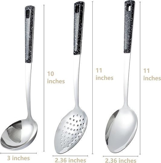 3-Piece,Stainless Steel Serving Spoons Set with Slotted Spoon, Serving Spoon and Perforated Spoons, soup ladle,kitchen cooking utensils set