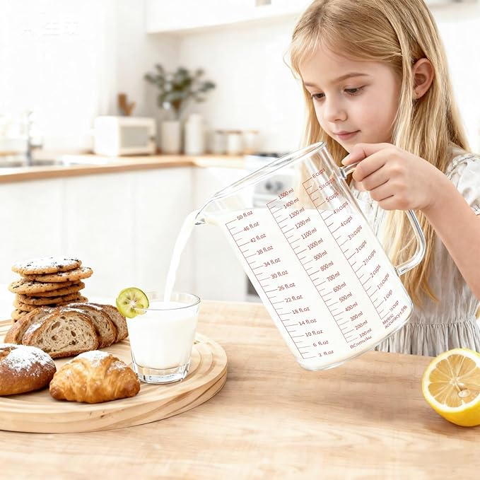 1500ml/6 Cup Glass Measuring Cup,Measuring Cup with 3 Scales(Ml,Oz,Cups),Measure Cups for Kitchen,Restaurant