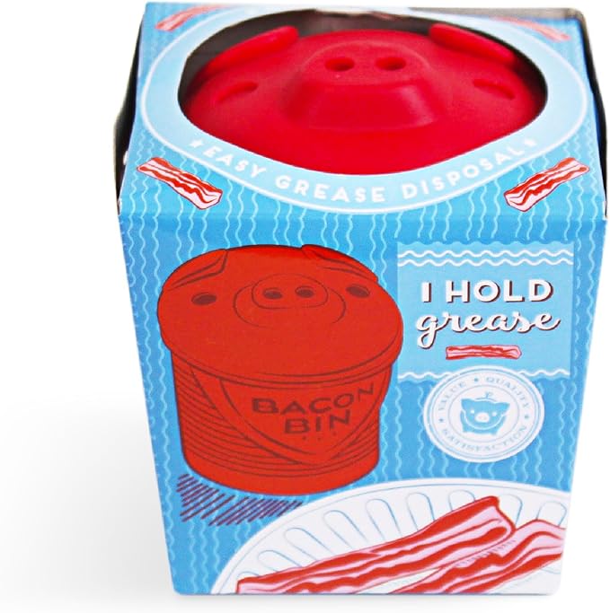Talisman Designs Bacon Bin Grease Strainer & Collector | Family Friendly Kitchen Tools | Fun & Functional Silicone Grease Container | Holds up to 1 Cup | Red