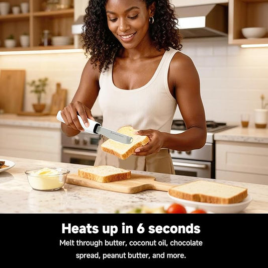 SEAINGO Heating Butter Knife Spreader - Rechargeable, Electric, Cordless, Heats up in 6 Seconds, Nonstick Stainless Steel Blade, ON/OFF Safety Lock Switch, 2 Warming Mode Can Quickly Melt Cold Hard Butter, Coconut Oil, Cheese, Cream, Jam, Mustard, for ...