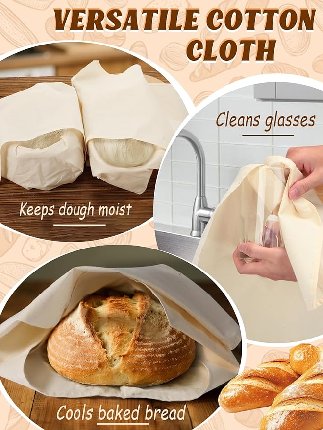 3pcs 100% cotton Tea Towels for Baking Sourdough - 14" x 18'' Unbleached Bread Basket Flour Sack Towels, Proofing Cover Cloth for Dough Raising, Bread Making Accessories Bakers Gift