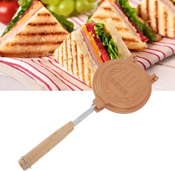 Pomya Sandwich Maker, Handheld Pie Iron, Sandwich Grill, Hand Toaster, Panini and Sandwich Press Maker Pan with Non Stick Plates, Detachable Handle, Stovetop Toasted Aluminum Flip Pan