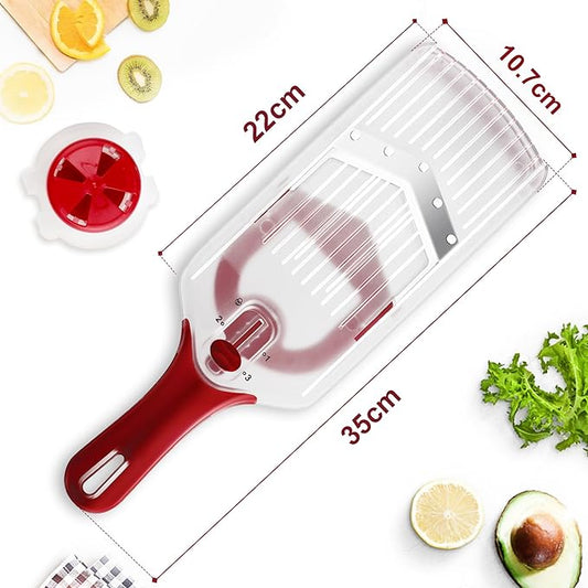 Mandoline Slicer with Hand-Held, Vegetable Slicer with Food Holder, Adjustable Stainless Steel Blade, Comfort Grip, Easy to Clean, Ideal for Speedy Slicing of Fruits and Vegetables