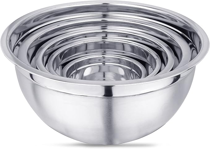 Vinod Cookware Stainless Steel Mixing Bowls with Lids - Heavy Duty Flat Bottom Stackable Mixing Bowl Set - Bowls for Meal Prep, Cooking, Mixing & Serve - Space Saving & Easy Clean - Set of 5