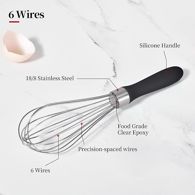 9.06 in Kitchen Wire Whisk, 18/10 Stainless Steel Metal Balloon Wisk Heavy Duty Egg Beater whisker Hand Mixer for Cooking, Baking, Mixing, Stirring, Sauce, Flour, chocolate(Small, Black)