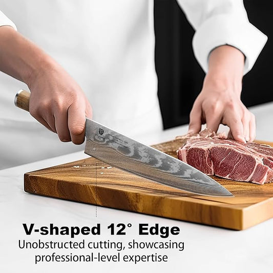 Damascus Chef Knife 8 Inch:Japanese Kitchen Knife with VG10 Steel Core,Ultra Sharp Professional Chef's Knife,Olive Wood Handle,High Carbon Stainless Steel Cooking Knife,Gift Box