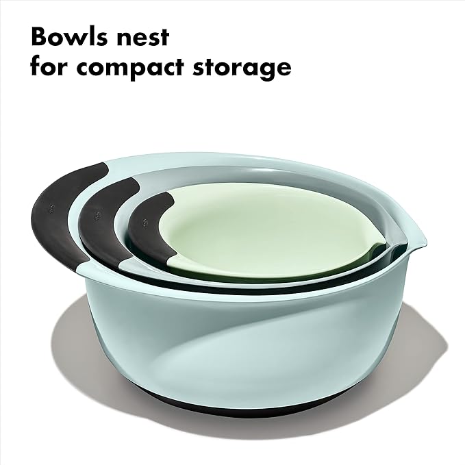 OXO Good Grips 3-Piece Plastic Mixing Bowl Set - Cadet Blue, Tower Gray, Jade, Small, Medium, Large