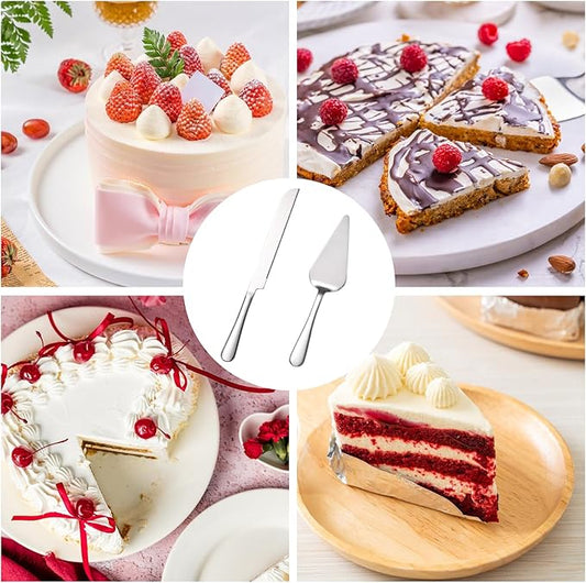 KSENDALO Wedding Cake Knife and Server Set - Stainless Steel Elegant Cake Cutting Set for Weddings, Birthdays, Celebrations - Mirror Finish, Heavy Duty