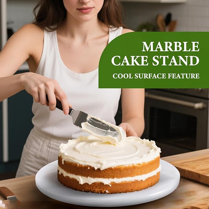 Koville 16'' White Marble Lazy Susan for Kitchen Counter, Marble Turntable for Dinning, Lazy Susans Organizer for Cabinet, Serving Rotation Spinning Tabletop Organizer Swiveling, Spice Rack Storage