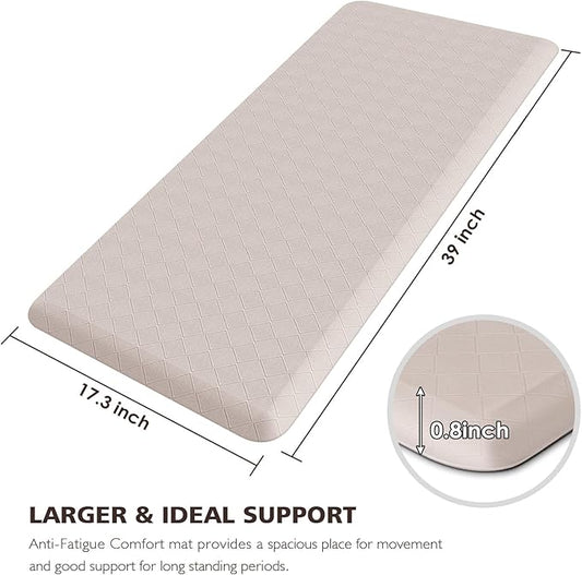 HappyTrends Kitchen Runner Rugs Anti-Fatigue mats - 4/5 Inch Thick Non Slip Waterproof Ergonomic Comfort Mat for Kitchen, Floor Home, Office, Sink, Laundry (17.3"x 39",Khaki)