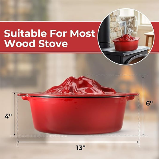 Upgraded Wood Stove Steamer with Handle, Wood Stove Humidifier, 3 Quart Large Capacity Woodstove Steamer, Cast Iron Humidifier for Wood Stove, Fireplace Steamers Pot Rust Resistant