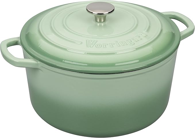 VORRINGARD Enameled Cast Iron Dutch Oven Pot with Lid, for Sourdough Bread Baking, Round Dutch Ovens, 4.5 Quart, Green