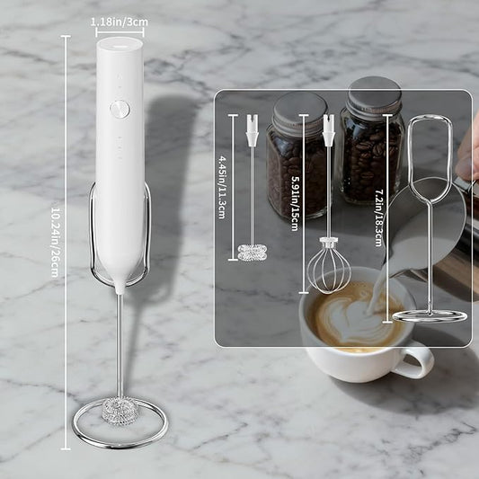 BZPP Kitchen Milk Frother Handheld with Stand, 3 Speeds Adjustable Mixer Electric Handheld Frother Wand, Hand Mixer Matcha Whisk Coffee Stirrers for Matcha, Hot Chocolate, Egg, Lattes - White