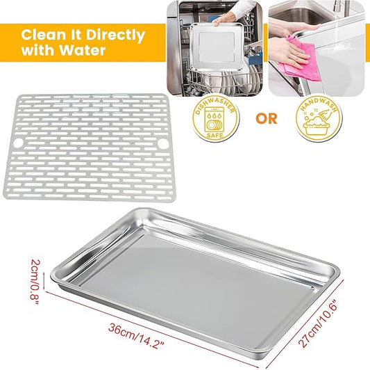 Loaf Pans for Baking Sheet, 14 Inch Extra Large Stainless Steel Bread Cookie Pan Tins for Homemade Meatloaf Cake Brownies, Healthy Duty Bakeware Tray, Dishwasher Safe, 2Pcs
