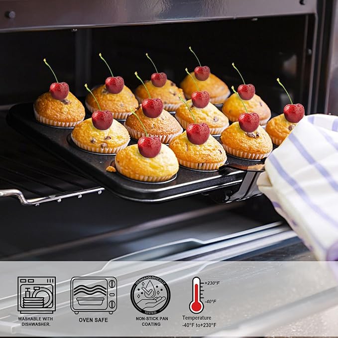 MARIWEI 2 Pack Premium Bakeware 24-Cup, Mini Muffin Pan, Dishwasher Oven Safe (Black, Steel)