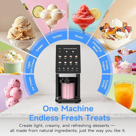 Valentine’s Day Gift – Ice Cream Maker & 10-in-1 Frozen Treat Maker, 20 oz 1 Pint, Mix-In + Re-Spin for Creamier Texture, Gelato/Sorbet/Slushie/Frozen Yogurt/Milkshake/Smoothie Bowls, Recipe Guide