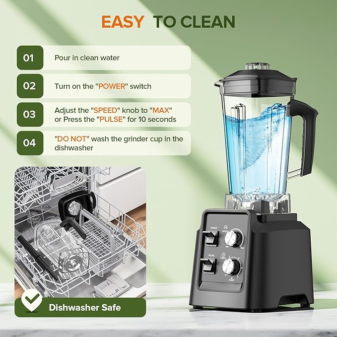 Blender, 68Oz. Countertop Blenders with 20Oz. Grinder, 28000 RPM Kitchen Blender for Smoothies, Ice Crushing, Frozen Fruits, Self-Cleaning, Speed Adjustable. Black