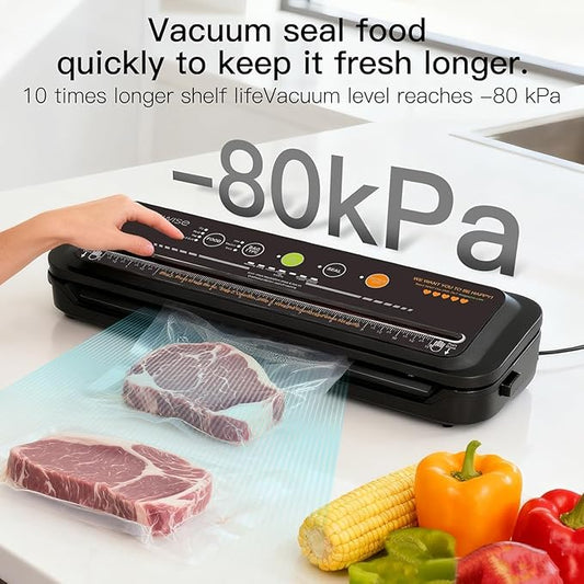 Updated Vacuum Sealer Machine,MEGAWISE Food Sealer w/Starter Kit (Black)