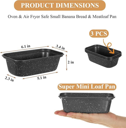 Walooza Mini Loaf Pan, 6x3 Inch Nonstick Bread Pans for Baking, Oven & Air Fryer Safe Small Banana Bread & Meatloaf Pan, Carbon Steel Baking Tins for Homemade Bread (Mini Loaf Pan(3-pack))