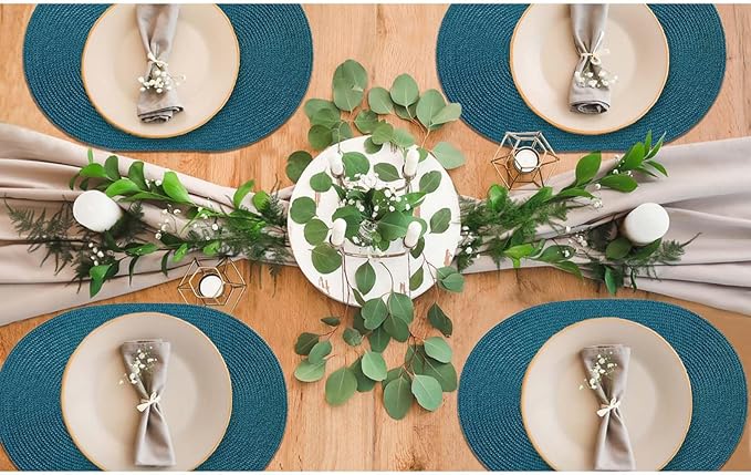 AHHFSMEI Placemats Set of 6 for Dining Table Washable Woven Non-Slip 18x12 inches Placemat Heat-Resistant Durable Table Mats for Dining Table Easy to Clean (Oval Blue, 6)