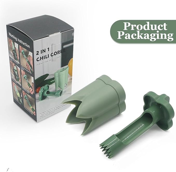 2-in-1 Pepper Corer and Jalapeno Corer Tool - Efficient Bell Peppers Core drill with Rotating Seed Remover Design, Easy to Clean Pepper Seed Core Remover for Sweet Peppers and Jalapenos