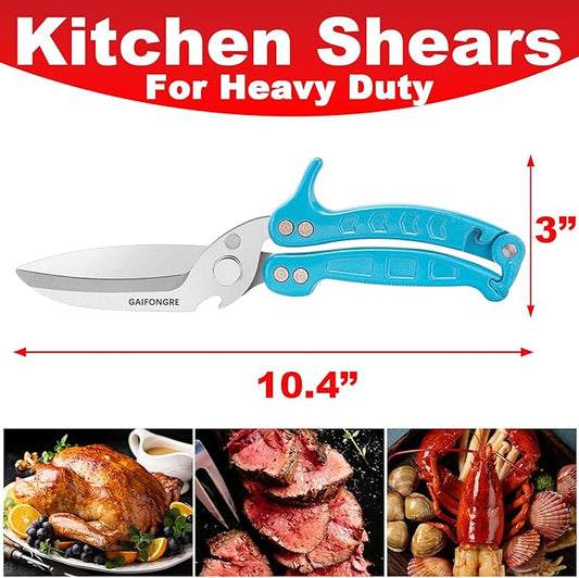 Heavy Duty Poultry Shears Scissors,Kitchen Shears for food Heavy Duty,Kitchen Scissors All Purpose,Chicken,Fish,Meat,Easily Separable for Thorough Cleaning,Dishwasher Safe(BLUE)