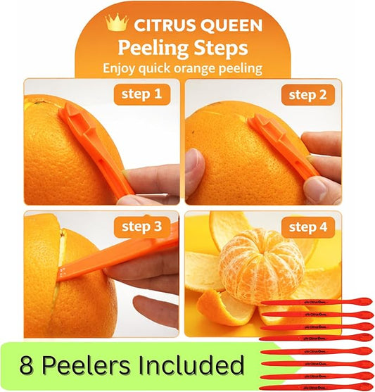 Orange Peeler Tool Set - 8 Pack Citrus Peeler for Easy Fruit Peeling, Dual-End Kitchen Gadgets for Oranges Lemons Limes, Long Handle Lightweight