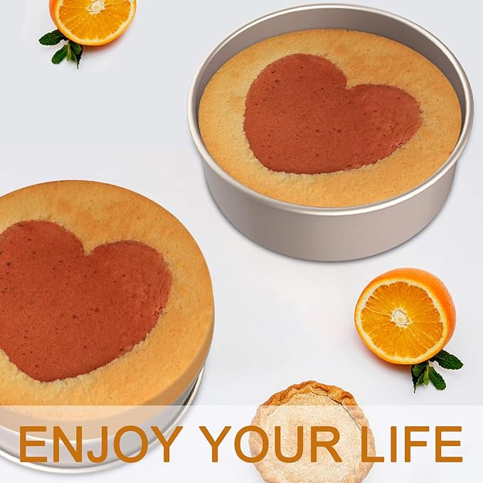CHEFMADE Bakeware Round Cake Pan, 6-Inch with Removable Loose Bottom Nonstick & Quick Release Coating Chiffon Bakeware for Oven and Instant Pot Baking (Champagne Gold)
