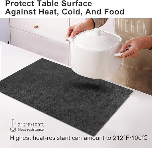Leather Heat Resistant Placemats Set of 6 Waterproof Wipeable Washable PU Table Mats,Easy to Clean Anti-Slip Place Mats (Dark Grey, 6)