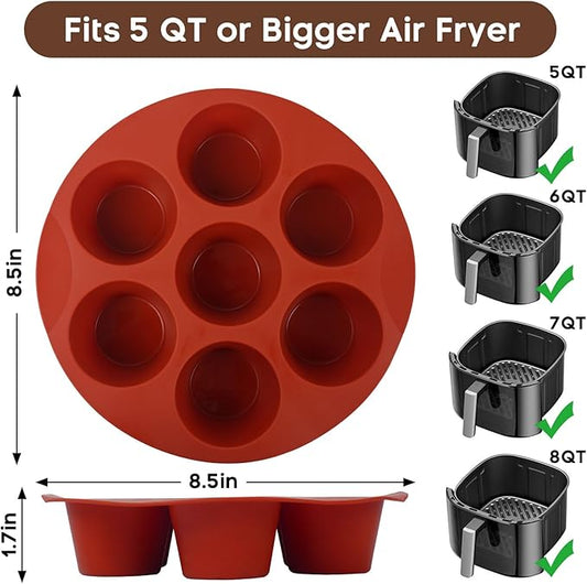 Goensjt Silicone Air Fryer Muffin Pan for Baking,Non-Stick 7 Cups Muffin Top Pan Cupcake Mold, Baking Pan Egg Bites for air fryer