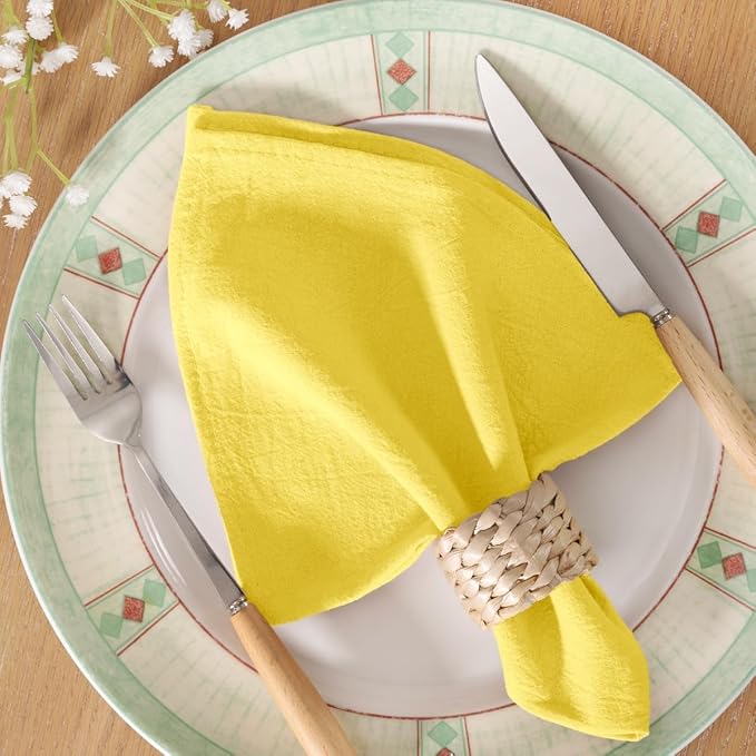 MLMC 4 Pack Yellow Linen Napkins Rustic Washable Cotton Linen Napkins Bulk Set of 4 17"x17" Reusable Dinner Napkins Cloth for Spring Easter Wedding Bridal Shower Gathering Party Everyday Use