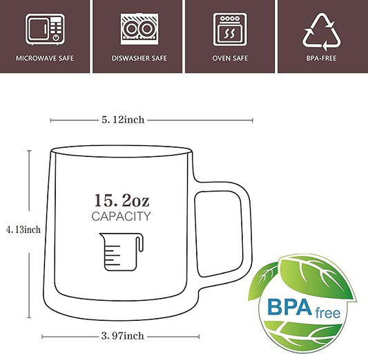CNGLASS Double Walled Glass Coffee Mugs,15oz(1-pack) Insulated Glass Mugs with Handle,Clear Espresso Cups for Latte,Cappuccino,Tea Bag