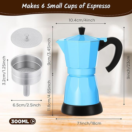 Lemosae Coffee Pot 6 Cup Electric Espresso Coffee Maker Italian Moka Maker 300ml Portable Aluminum Espresso Machine Cafetera Moka Pot with Detachable Base, Gift for Home Travel(Blue)