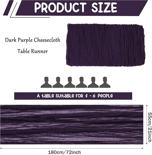 10 Pack Dark Purple Cheesecloth Table Runner 6FT Boho Gauze Fabric Table Runner Vintage Rustic Sheer Runners for Wedding Party Bridal Baby Shower Long Table Decorations