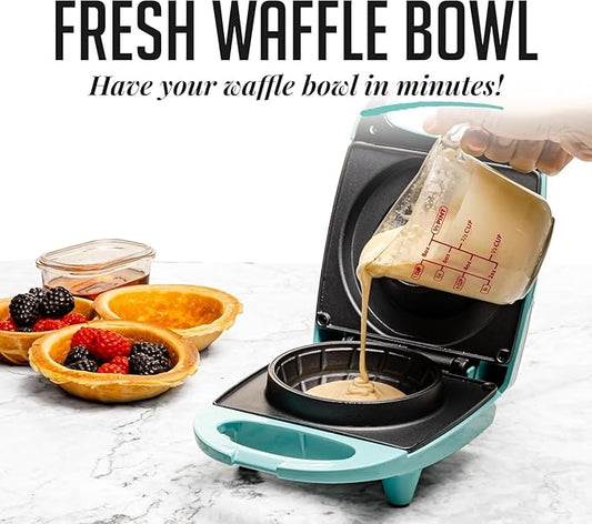 OVENTE Electric Waffle Bowl Maker for Breakfast with Non-Stick Coating, 520W Power, Indicator Light and Cool Touch Handle, Perfect for Homemade Ice Cream Cups & Delicious Desserts, Turquoise WMB2405BL