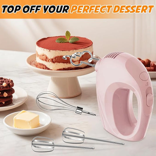 Handmixer Electric Handheld - 7 Speed Portable Kitchen Mixer Electric with 5 Stainless Steel Accessories Whisk, Food Beater for Whipping Mixing Cookies Cakes Home (CX6613-PK)