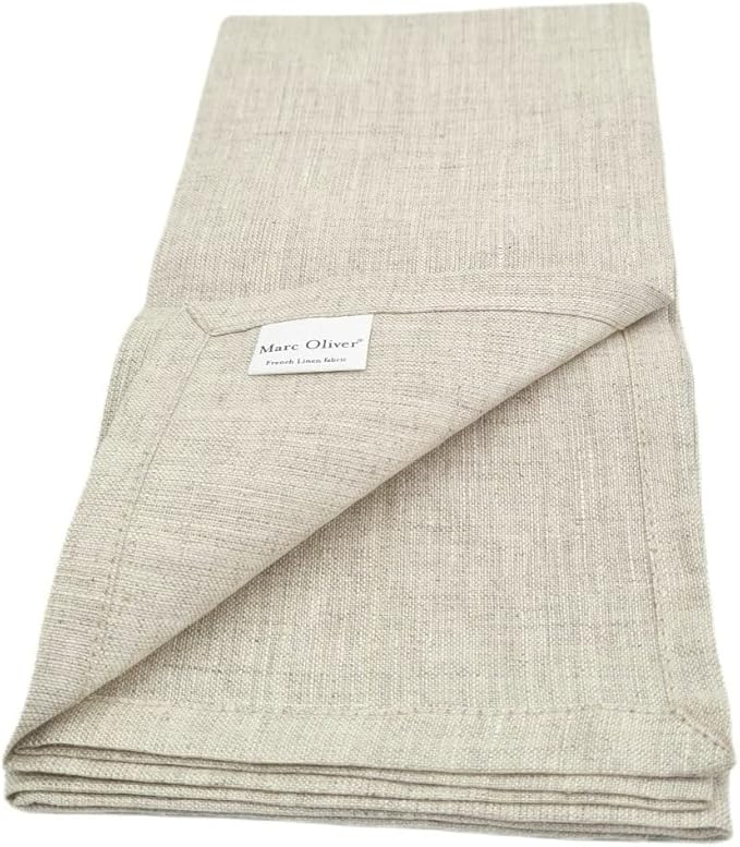 Marc Oliver Linen Cloth Napkins Natural, 20" x 20" Handsewn Hem. Stonewashed, Unbleached, Undyed. Washable, Reusable, Eco-Friendly Pure Flax Linen Napkin Set of 4 for Farmhouse, Dinner Table, Kitchen