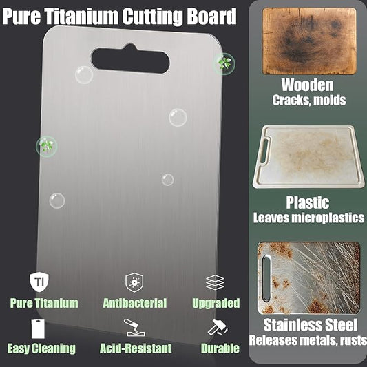 GYBETIN Titanium Cutting Board - Upgraded Thickened (0.08 in) Non-Deforming 100% Pure Titanium Cutting Boards with Non-Slip Pad, Food-Grade Double-Sided Chopping Board for Kitchen and Camping (Medium)