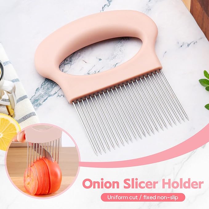 Stainless Steel Onion Slice Holder, Onion Holder for Slicing, Egg Cutter Vegetable Chopper, Ultifunctiona Fruit Slicer OnionPin Slicer Loose Meat Pin, Kitchen Chopper Slicing Tool (2, C)
