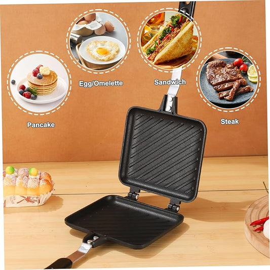 Camping Toastie Maker, Double Side Toasted Sandwich Maker Non-Stick Stovetop Bread Frying Pan with Heat-Resistant Handles for Home Outdoor Camping Sandwich